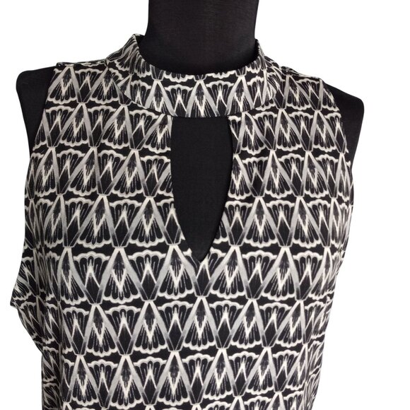 WHBM Outlet L Tank Top Black White Geometric Print Sleeveless Keyhole Neckline - Picture 5 of 9